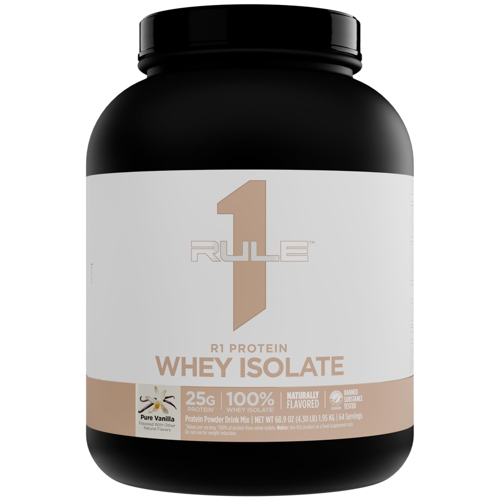 Regel 1 Naturally Flavored R1 Protein Whey Isolate - Reine Formel mit 25g Protein & 6g BCAA Exklusiv isolierte & hydrolysierte Quellen für Workout Recovery (4.3 Pfund*, Pure Vanilla)