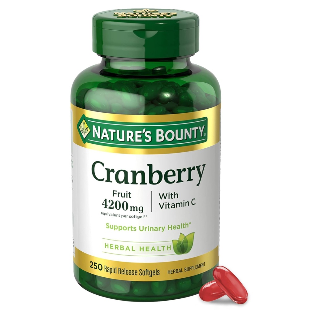 Natur Bounty Cranberry Pillen für Frauen Urinary Tract Gesundheit, Cranberry Ergänzungen mit Konzentrat & Vitamin C, 250 Softgels (Pack von 1)