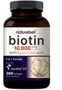 NatureBell Biotin 10000mcg + Hyaluronsäure 25mg | 360 Kokosöl Weichgele, Premium Biotin Ergänzung für Haarhaut und Nägel*