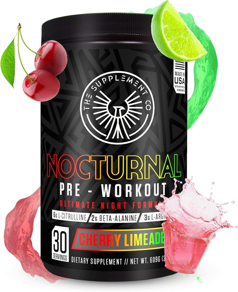 Nocturnal Pre Workout - No Caffeine Night Time Preworkout für Männer & Frauen für hohe Energie und massive Pumpen - Cherry Limeade, 30 Servietten