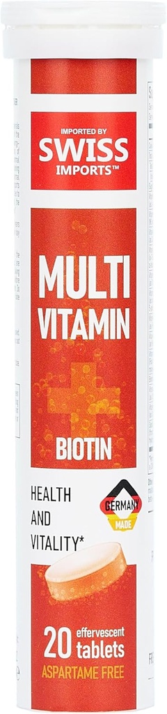 Effervescent Multivitamines + Biotin für Wellness und Vitalität Nahrungsergänzung mit Vitaminen C, E, B1, B2 B6, B12, A und D3, 3-Pack, 60 Tabletten