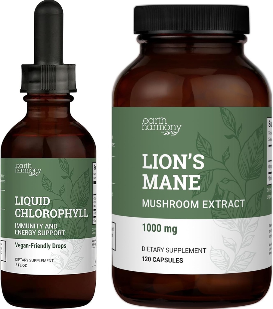 Earth Harmony Lion's Mane & Chlorophyll - 120 Kapseln & 2 Fl Oz