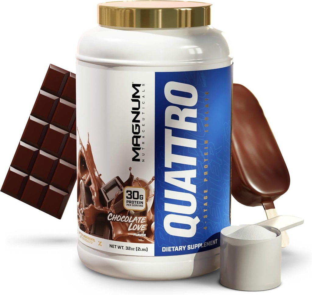 Magnum Nutraceuticals Quattro Whey Protein Powder, Chocolate Love 2lb – Premium Protein Isolate Blend für Muskelwachstum & Recovery