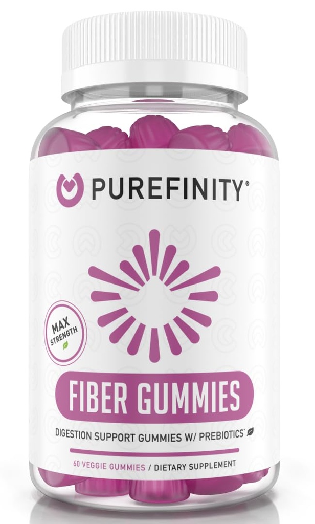 PUREFINITY Fiber Gummies für Erwachsene mit Inulin FOS von Chicory Root, Sugar Free Prebiotic Supplement for Daily Digestion & Constipation Support – Non-GMO, Vegan, 60 Count