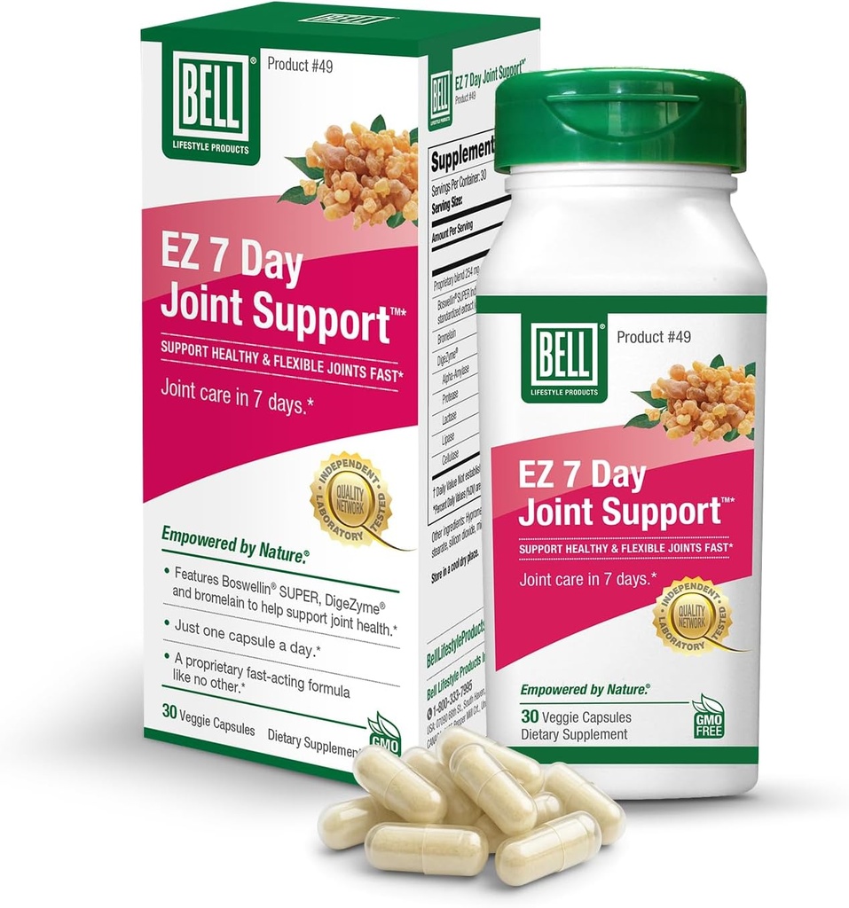 Bell EZ 7 Day Joint Support TM -Fast-Acting, Einmal-Daily Joint Health Supplement - Hilft, Knee Schmerzen zu entlasten, Schwellung & unterstützt Muskel Erholung – Vegan – 30 Kapseln