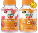 Lifeable Probiotic 2 Billion CFU Kids + Vitamin C Kids, Gummis Bundle - Große Verkostung, Vitamin-Ergänzung, Glutenfrei, GMO frei, Kaugummi