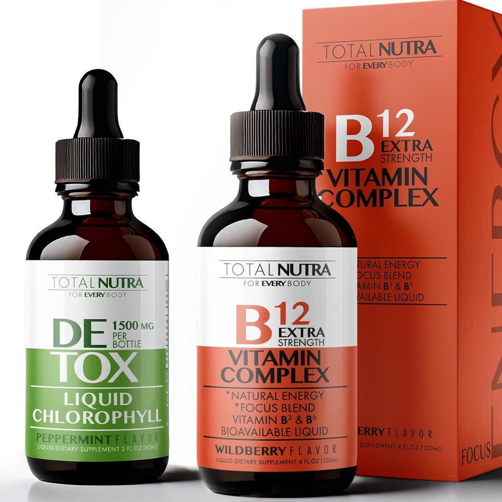 Flüssige Chlorophyll Tropfen 50mg & extra Stärke Vitamin B Komplex Tropfen