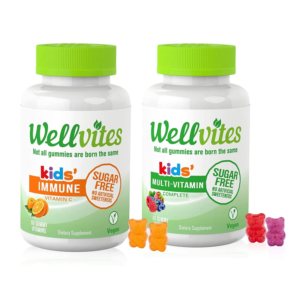 Wellvites Kids Multivitamin & Immune Daily Gummies Bundle - Sugar Free, Vegan, Non-GMO – Vitamins for Kids – Vitamin C for Kids Immune Support - No Artificial Sweeteners – 60 Count
