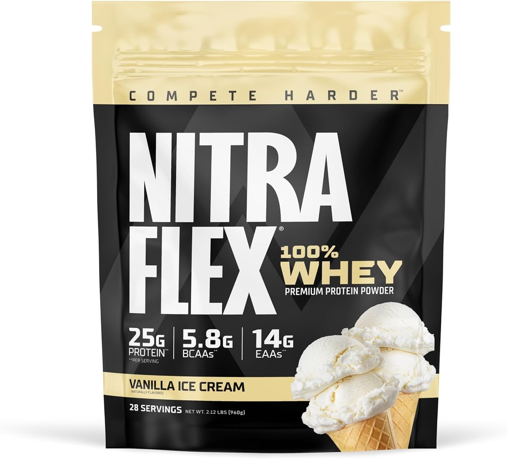 GAT SPORT Nitraflex Vanille Whey Protein, Loaded BCAA's, EAA's, für Männer und Frauen Reocvery, 2 lbs.
