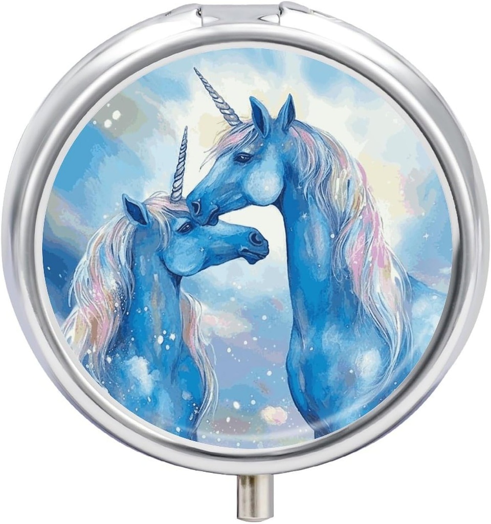 Runde Pille Case 3 Kompartment Blue Horse Love Pille Box Mini Medizin Pille Organizer Portable Reise Pille für Pocket Purse Metall Pille Behälter für Vitamine Fish Oil Supplements