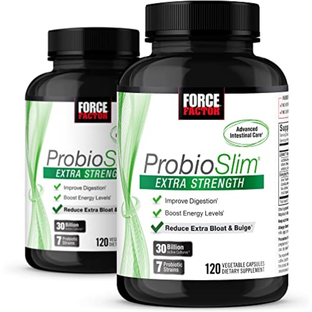 Force Factor ProbioSlim Extra Strength, Probiotic Supplement for Women and Men with 30 Billion CFUs and Green Tea Extract for Gut Health Support, Bloating and Gas Relief, 2 Month Supply