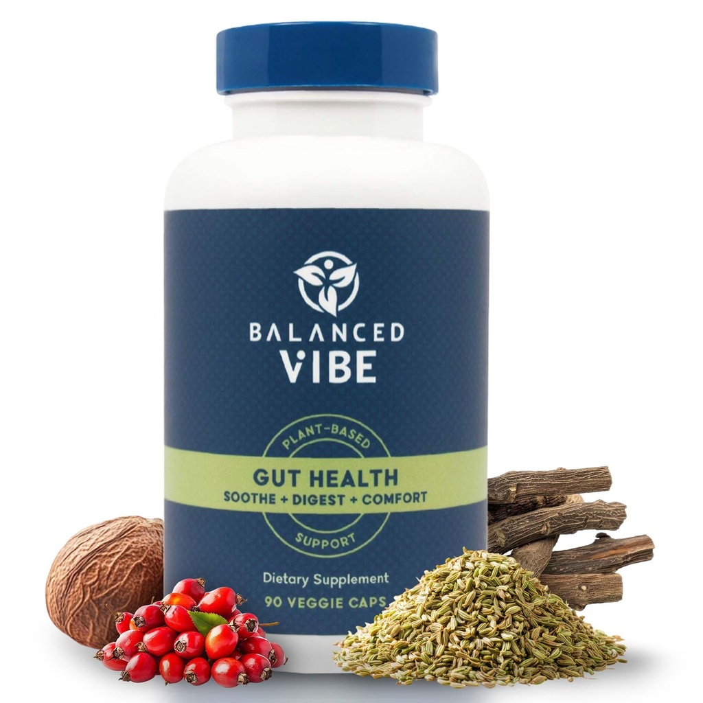 Balanced Vibe Organic Gut Health Supplement | Pflanzenbasierte Verdauungs- & Gut Futter-Unterstützung | L-Glutamin, Glycine & 5 Bio Kräuter, um gesunden Verdauungs- und Treibstoff Ihr Tag | 90 Kapseln