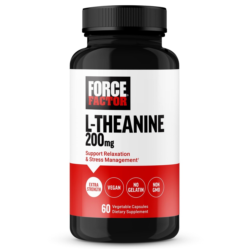 FORCE FACTOR L Theanine, Extra Strength L-Theanine Ergänzung für Stress Relief, und Unterstützung von Ruhe und Entspannung, L Theanine 200mg Kapseln, Vegan, Non-GMO, No Gelatin, 60 Gemüse Kapseln