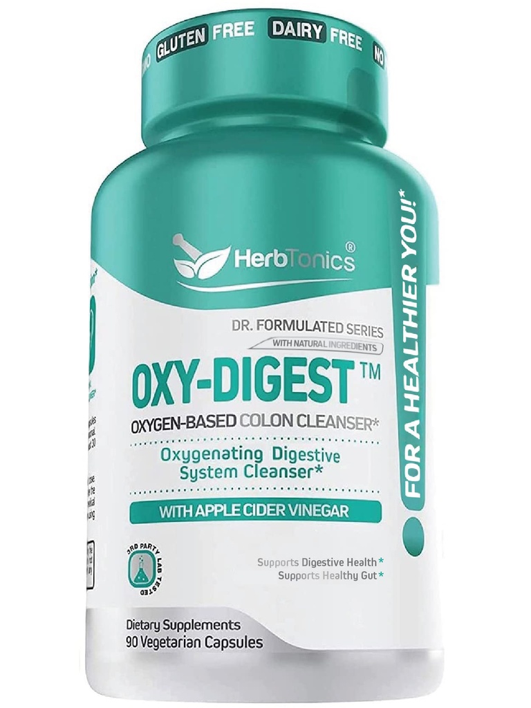 Herbtonics Oxygen Based Colon Cleanse and Detox Digestive System Formel | mit Apple Cider Essig | Colon Cleanser Pillen für Erwachsene | 90 Gluten Free Vegan Capsules