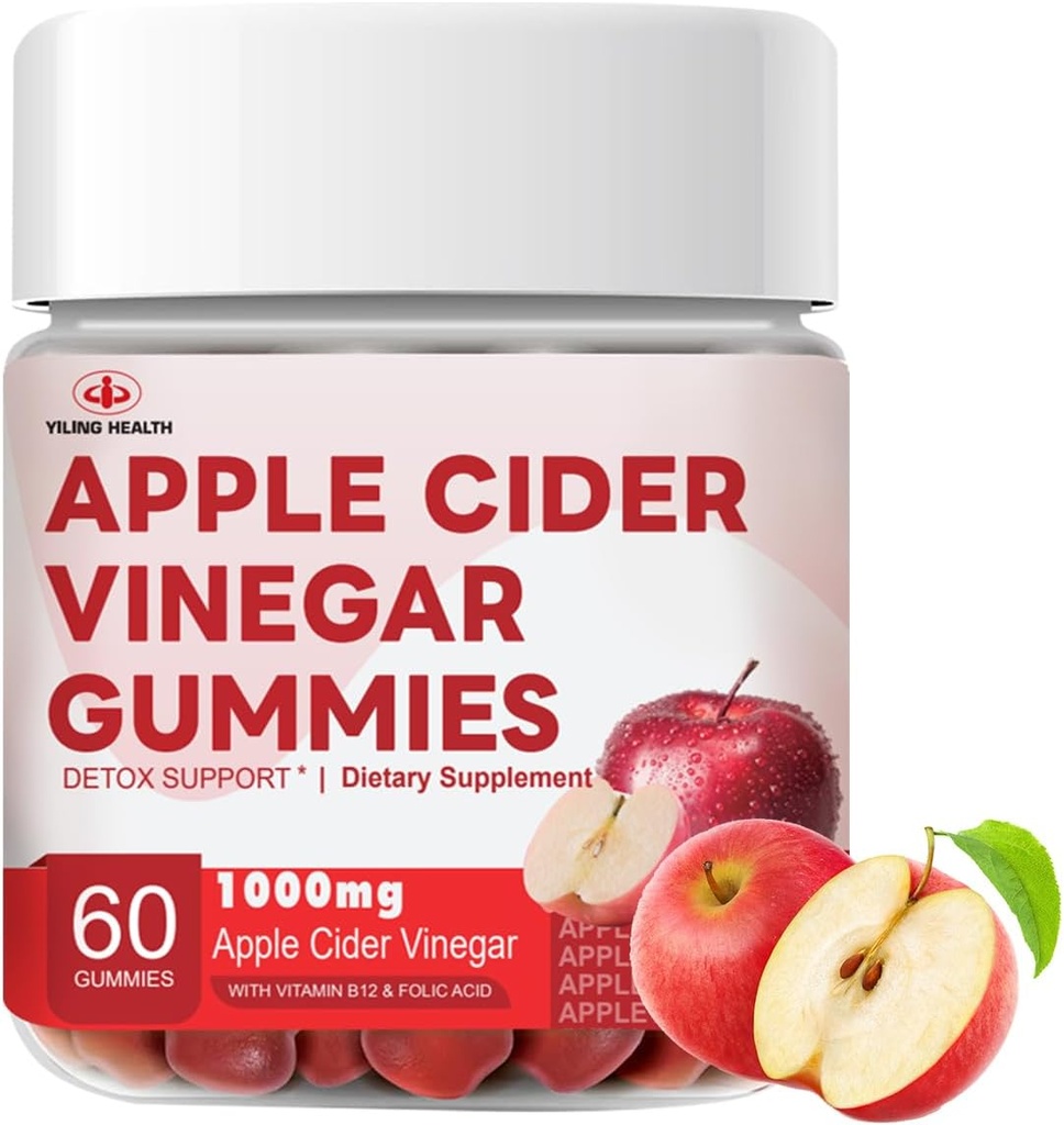 YiLing verbessert Sour-Sweet Geschmack Apple Cider Essig-Gummien - 1000mg -Formuliert zur Unterstützung Immungesundheit Normale Energieniveaus & Gut Gesundheit- Apple Flavor Gummies angereichert B12 / B6 / Beetroot