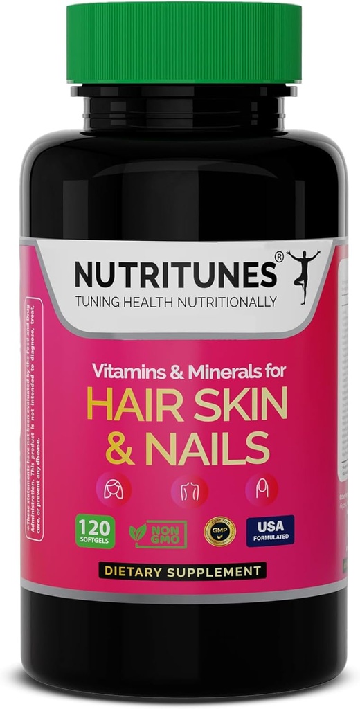 Haar Haut und Nagel Vitamine–Biotin & Collagen Formel mit B Vitamine, Zink & Selen – fördert die Haarstärke, Haut Hydration & Nail Gesundheit – 120 Softgels