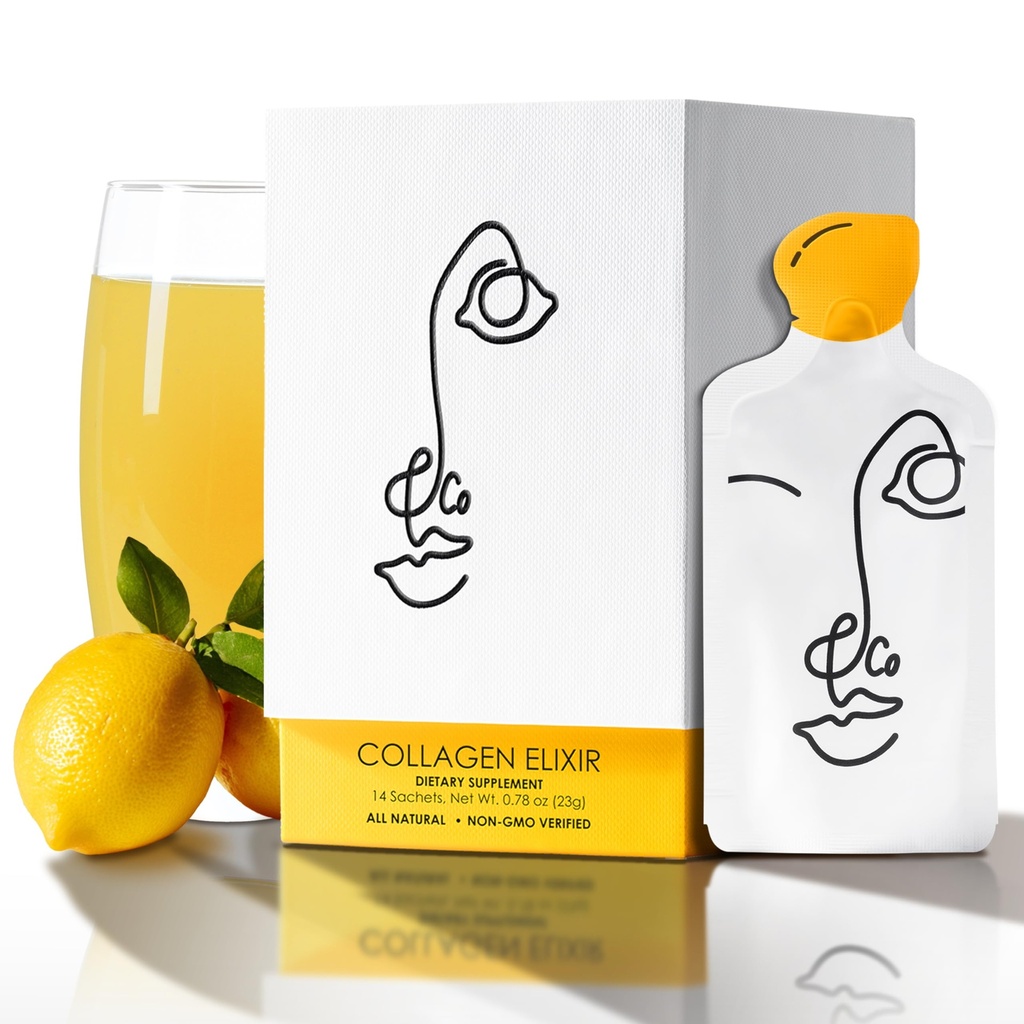 LEMON & CO. Flüssiges Kollagen für Frauen | Lemon Collagen Water Mix mit 5000mg Marine Collagen Peptide, Organische Zitronen & Vitamin C | Daily Elixir für Haut, Nägel, Haar, Gut | Keine Konservierungsstoffe, kein Zucker