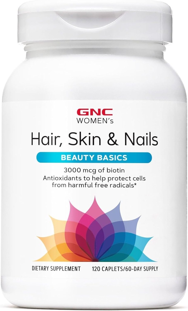 GNC Women's Hair, Skin & Nails | Daily Multivitamin Blend | Biotin (3.000 mcg), Hyaluronsäure, Vitamine C & E mit Niacin | Hinzugefügt Antioxidantien | Unterstützt Frauen Gesundheit und Schönheit | 120 Caplets