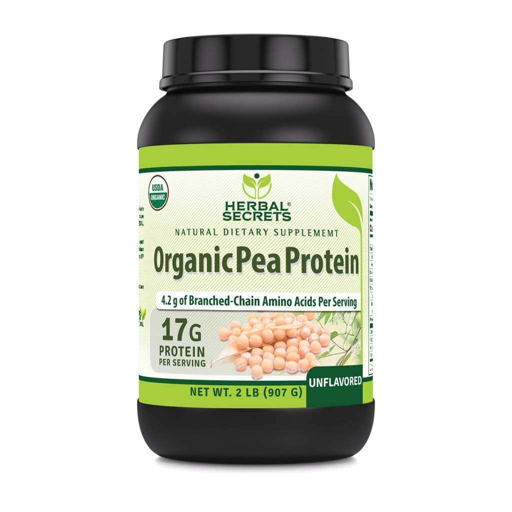 Herbal Secrets Bio Pea Protein Pulver | 2 Lbs. | 17 Gramm Protein Pro Servieren | 4.2 Gramm BCAA Supplement | Non-GMO | Gluten Free | Made in USA