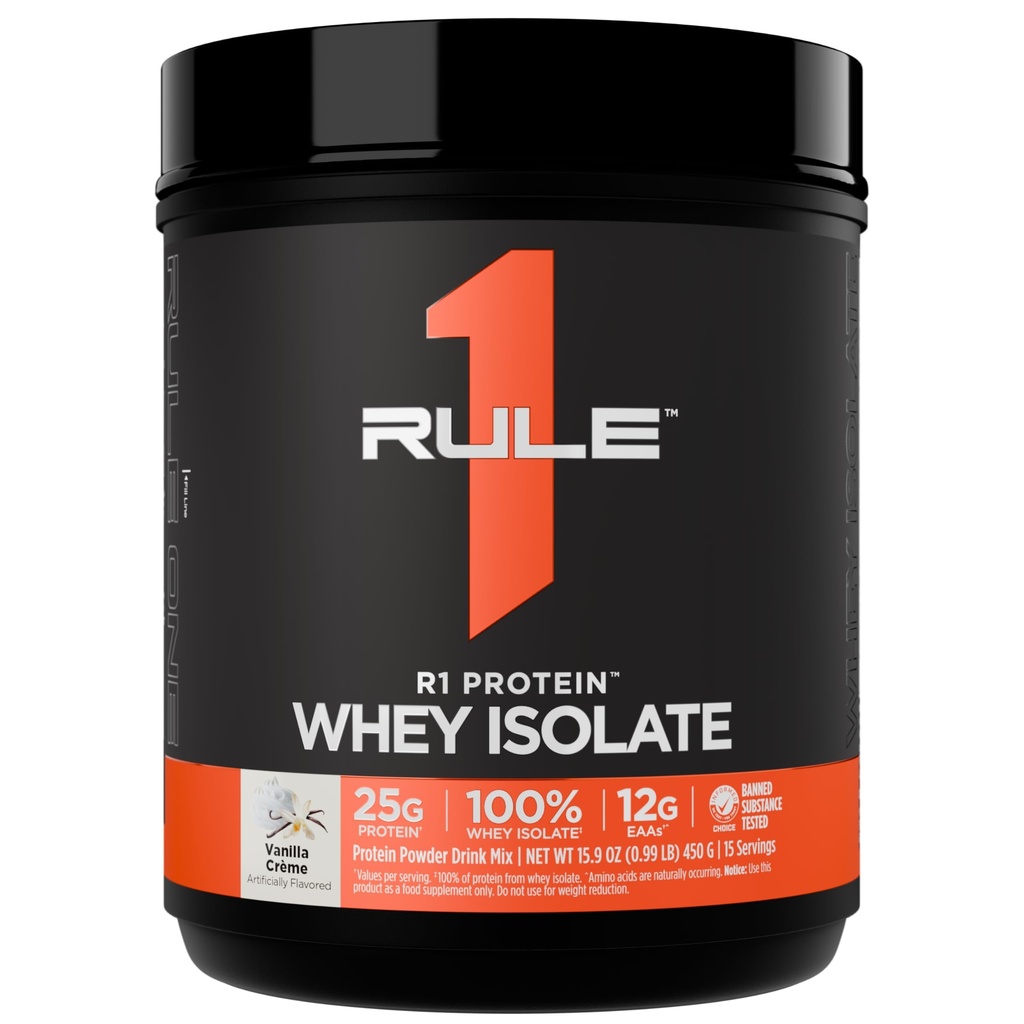 Regel 1 R1 Protein Whey Isolate - mit 25g Protein & 6g BCAA Exklusiv von isolierten & hydrolysierten Quellen für Workout Recovery (1 Pfund*, Vanilla Creme)
