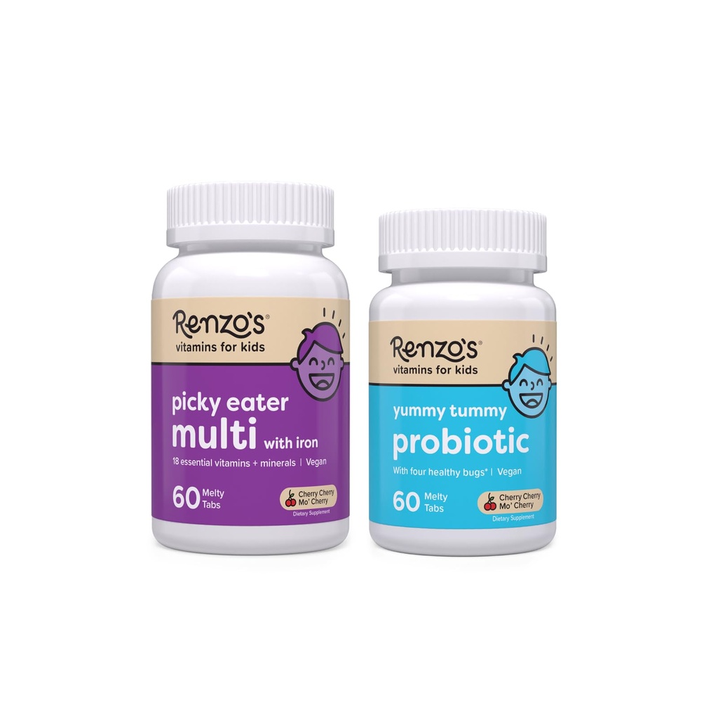 Renzo's Vitamine Happy Tummies Bundle, Probiotika für Kinder und Picky Eater Kinder Multivitamin