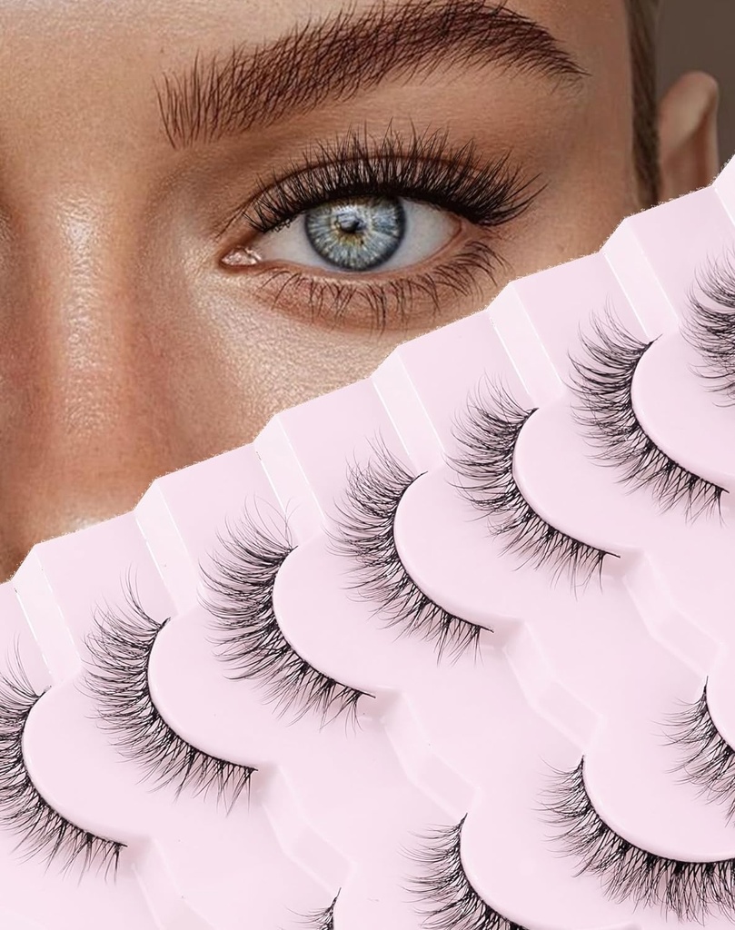 Nur alle natürlichen Lashes Wispy Lashes Natürliche Look Falsche Wimpern Natürliche Flammen Wimpern Falsche Augen Lashes Weiche Fluffy Lashes 7 Pairs D1 Natural (6-13MM)