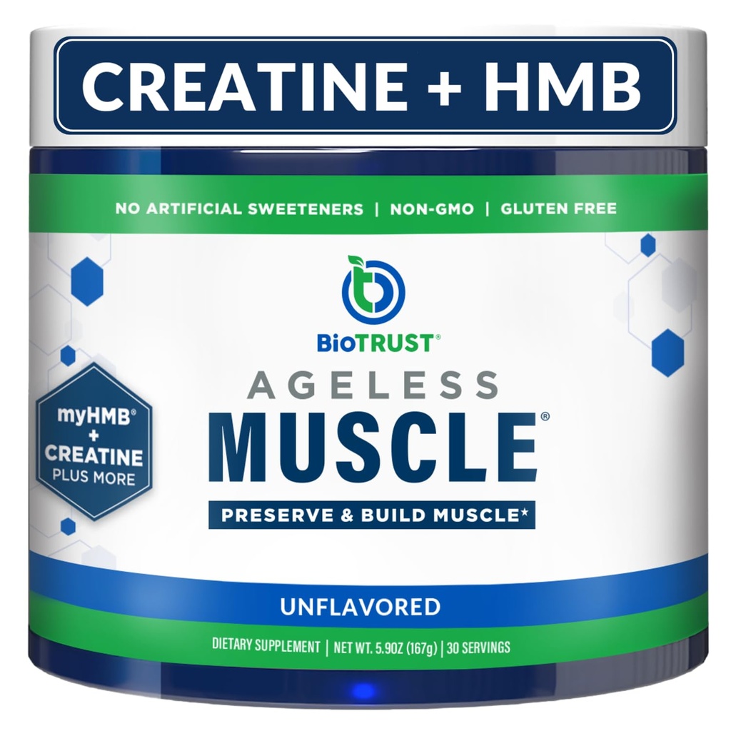 BioTrust Ageless Muscle Builder - Kreatin HMB Pulver mit Vitamin D3 & Betaine - Build & Preserve Natürliche Abbau Muskelmasse & Stärke - Entflammt, 30 Servierungen