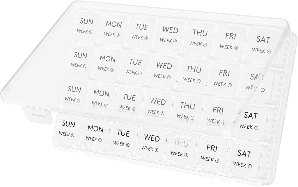 Lifewit Monthly Pill Organizer, 28 Day Pill Box, 4 Weeks One Month Pill Cases, Large Compartments Medicine Organizer for Vitamins, Fish Oils, Supplements, Clear