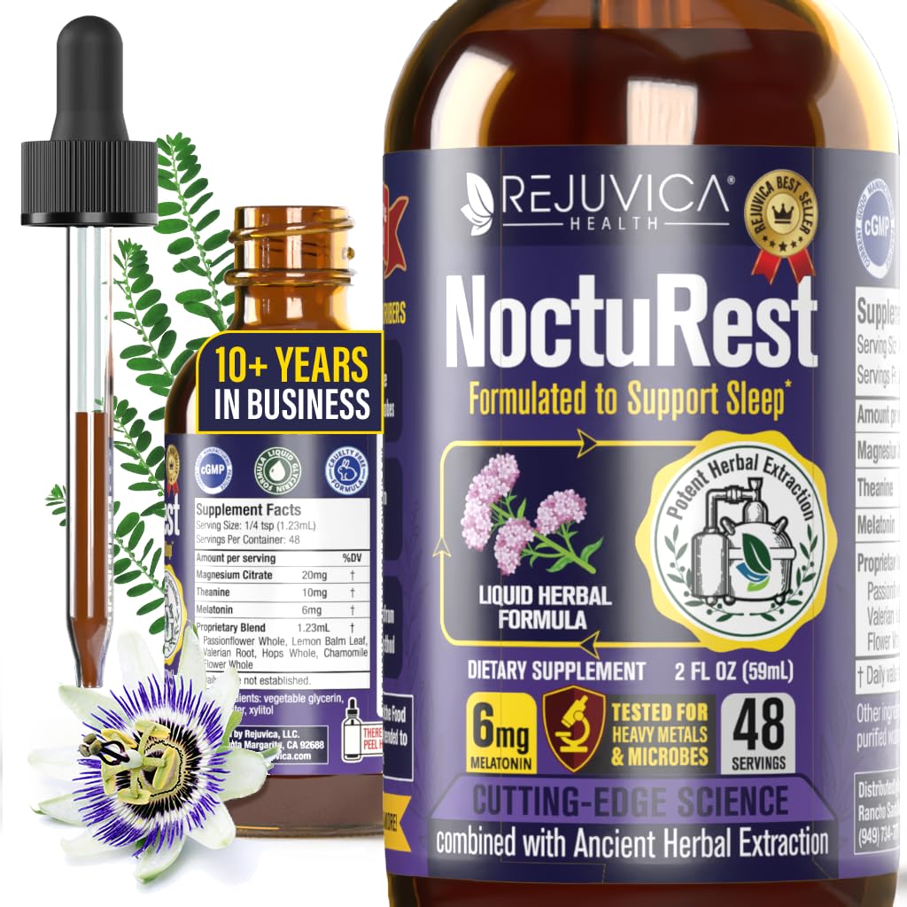 NoctuRest Natural Sleep-Aid mit Valerian und Melatonin - All-Natural Liquid Formel für 2X Absorption - Magnesium, L-Theanin & Mehr