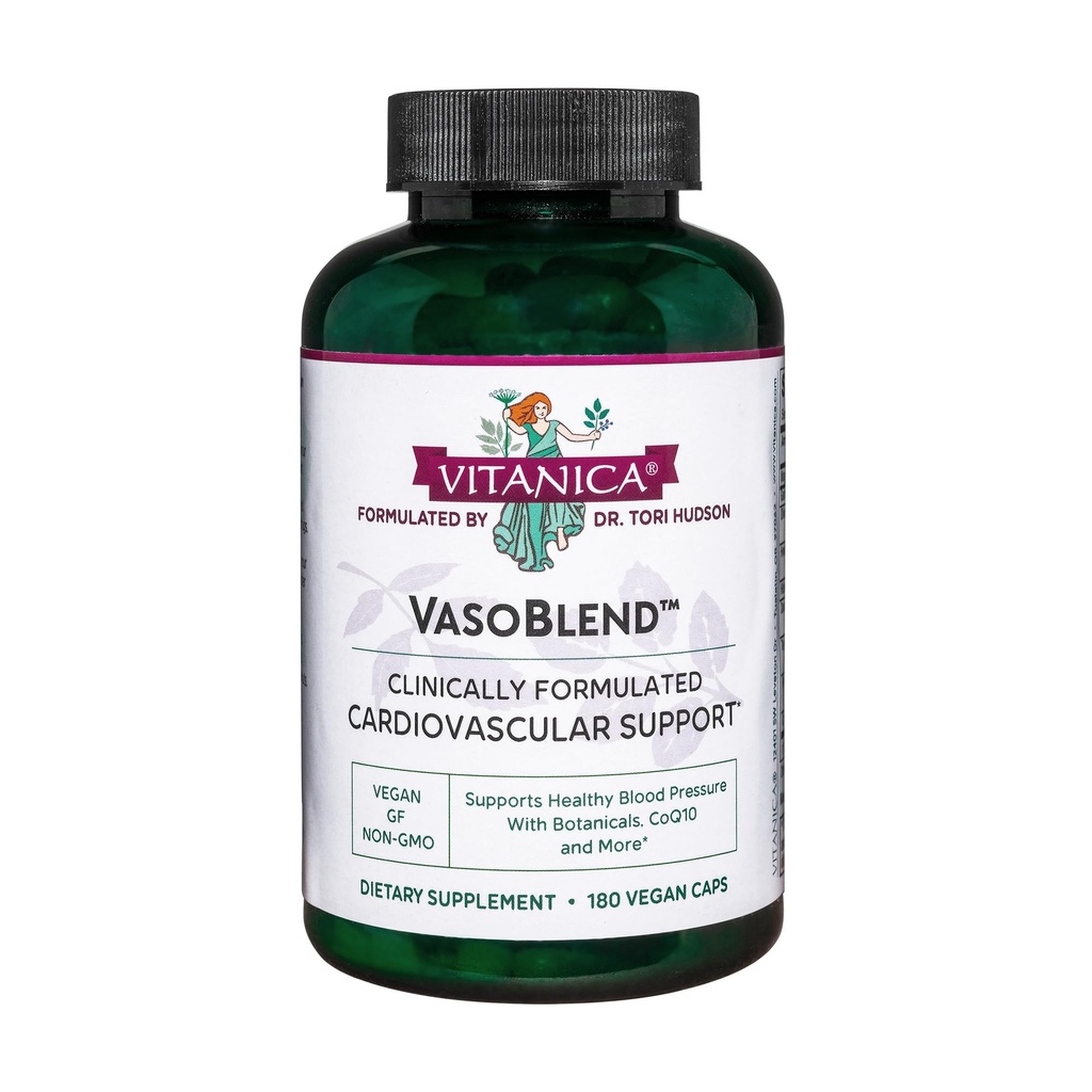 Vitanica VasoBlend - Herzgesundheitsergänzung mit Folsäure, Magnesium, CoQ10 & Terminalia Arjuna Bark - Herzgesundheitsergänzung - Lady - 180 Vegan Caps
