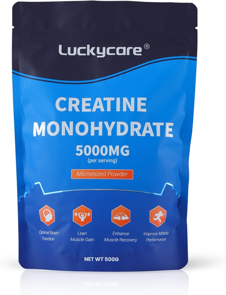 Luckycare Creatine Monohydrate - 5000 mg reines mikronisiertes Kreatin - Kreatinpulver-Unterstützung für Stärke & Performance - 100 Servierungen, 500G