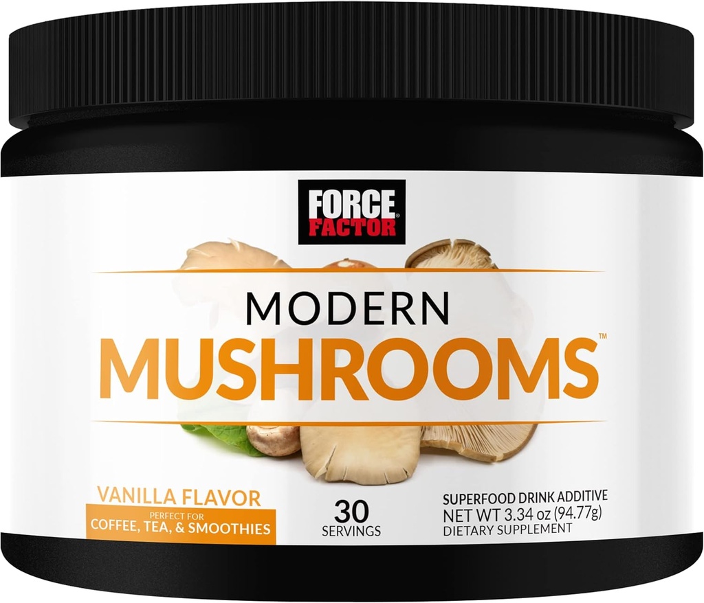 FORCE FACTOR Moderne Pilze Pulver, Pilz-Ergänzung mit Lions Mane, Türkei Tail, & Cordyceps zu unterstützen Energie, Fokus, Immunität, & Digestion, Vanilla Flavor, 30 Servietten