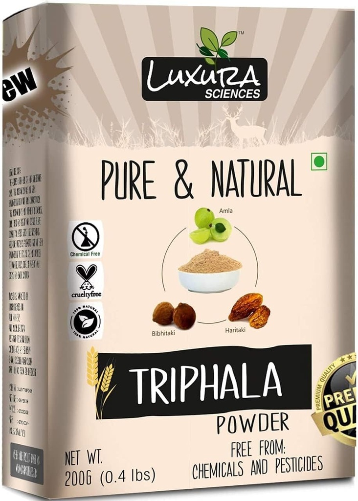 Luxura Sciences Triphala Powder | Amla, Haritaki & Bibhitaki Blend | Unterstützt Verdauung, Detox & Immunität | Plant-Based, Raw, Non-GMO | Great for Herbal Use | 7.05 Oz (200g)