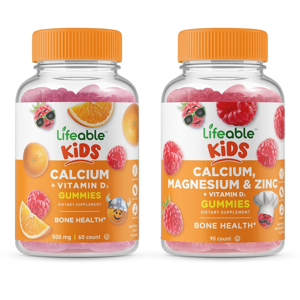 Lebensfähiges Kalzium mit Vitamin D Kinder + Calcium Magnesium & Zink Kinder, Gummi Bundle - Große Verkostung, Vitaminergänzung, Glutenfrei, GMO frei, Kaugummi