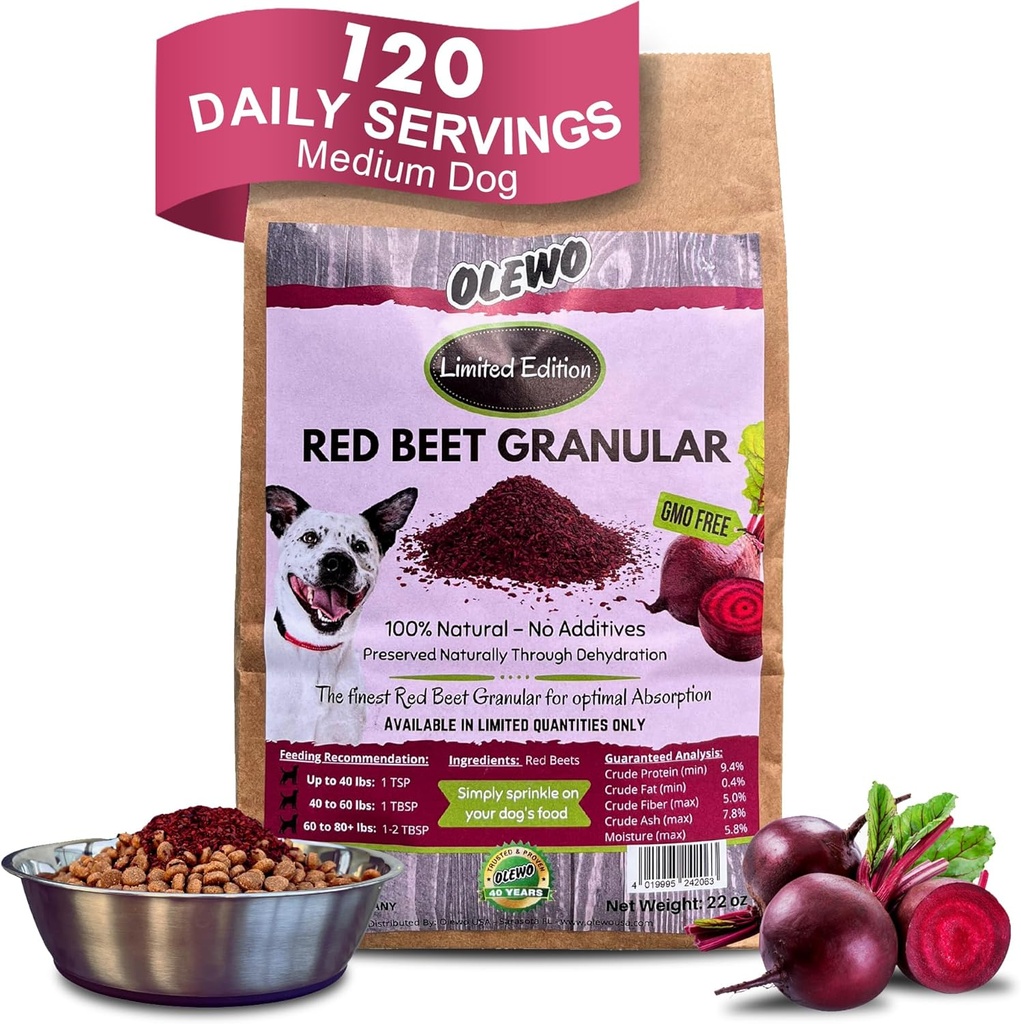 Olewo Red Beets für Hunde Granular – Natürliche Anti Itch Hundefutter Topper, Immun-, Reinigungs-, Haut- & Coat-Unterstützung, Dehydrated Whole Food Multivitamin & Fiber, 22 oz