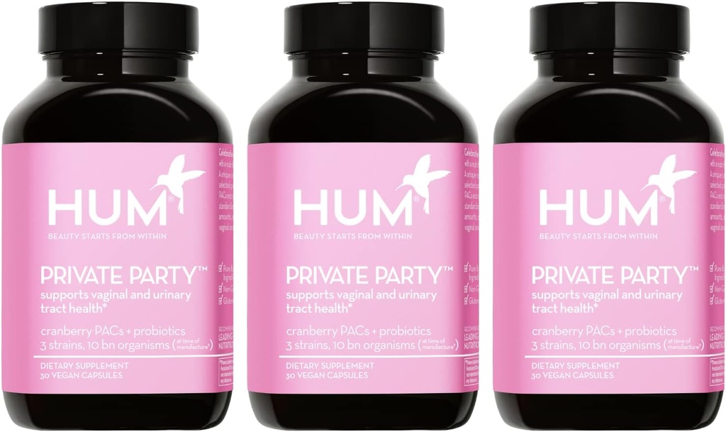 HUM Private Party Vaginal Probiotics für Frauen, pH Balance und Urinary Tract Unterstützung Vaginal Probiotic Supplement mit Cranberry & Lactobacillus Blend, Frauen Gesundheit Cranberry Pillen, 90 Kapseln