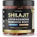 Organic Shilajit Gummis, Sea Moss, Ashwagandha, 105+ Trace Minerals – Organic Burdock Root & Lions Mane Mushroom – Watermelon Flavor - Vegan & Non-GMO – Made in USA – 60ct