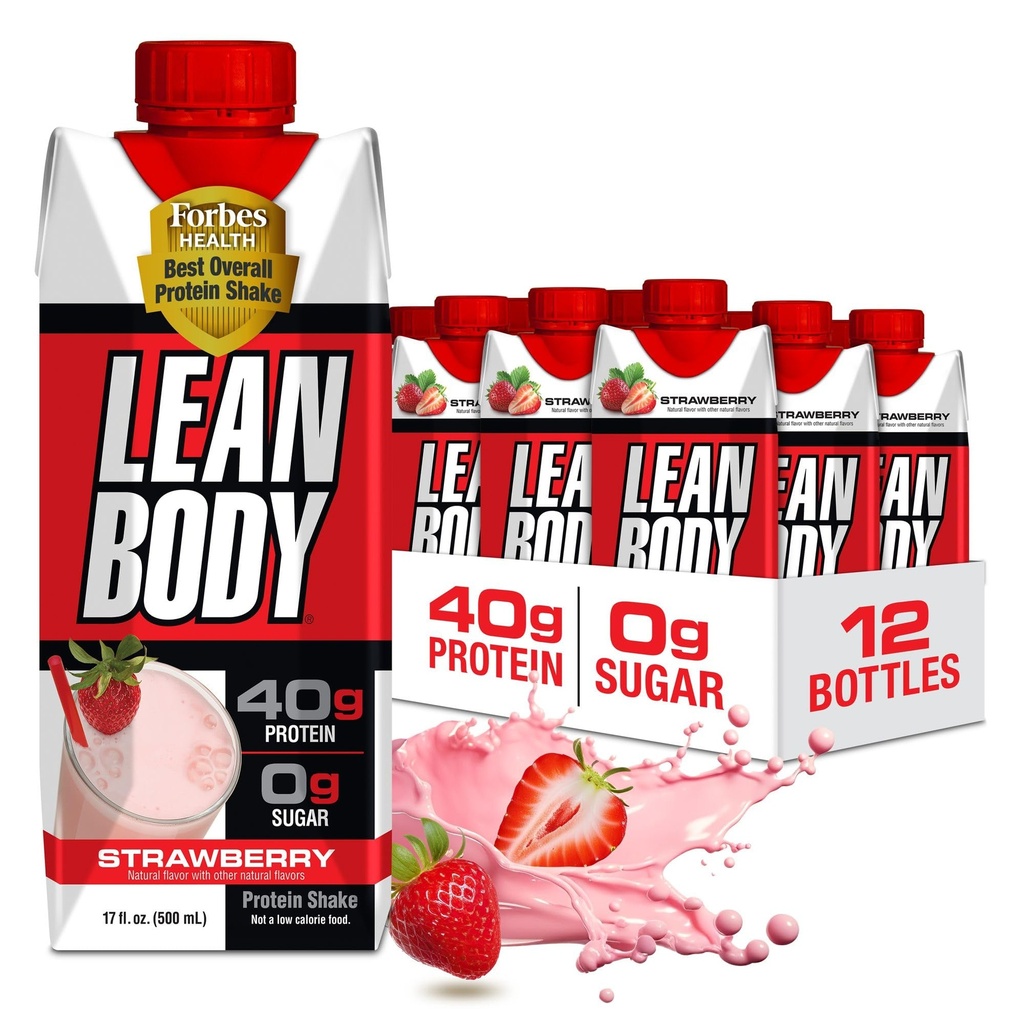 Labrada Lean Body Ready-to-Drink Strawberry Protein Shake, 40g Protein, Whey Blend, 0 Zucker, Glutenfrei, 22 Vitamine & Minerals, 17 Unze (Recyclable Carton & Lid - Pack of 12) LABRADA