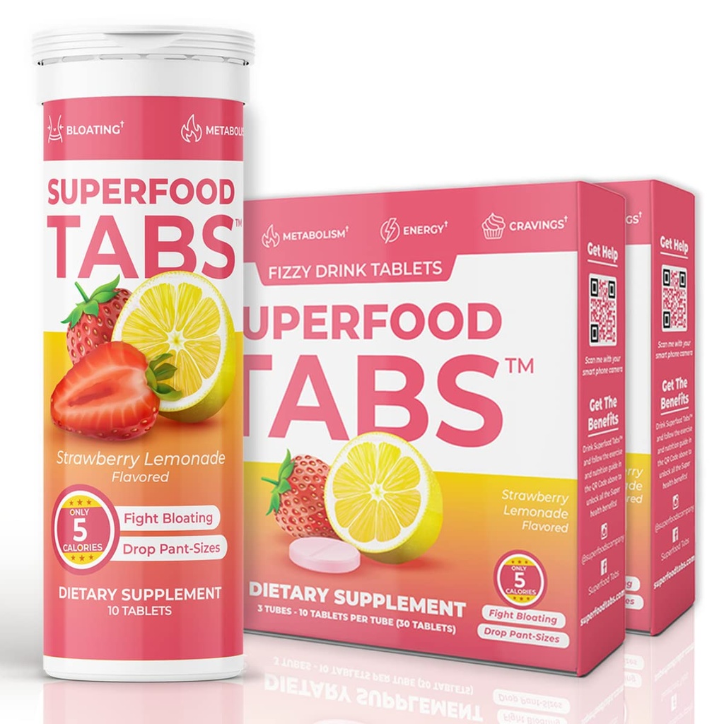 Superfood Tabs Superfoods Company Detox Cleanse Drink - Beilage für Damen und Herren - Unterstützung Gesundes Gewicht, Verdauungsmedizin, Cravings & Bloating Relief - Erdbeer-Lemonade Flavor [60 Tabletten]