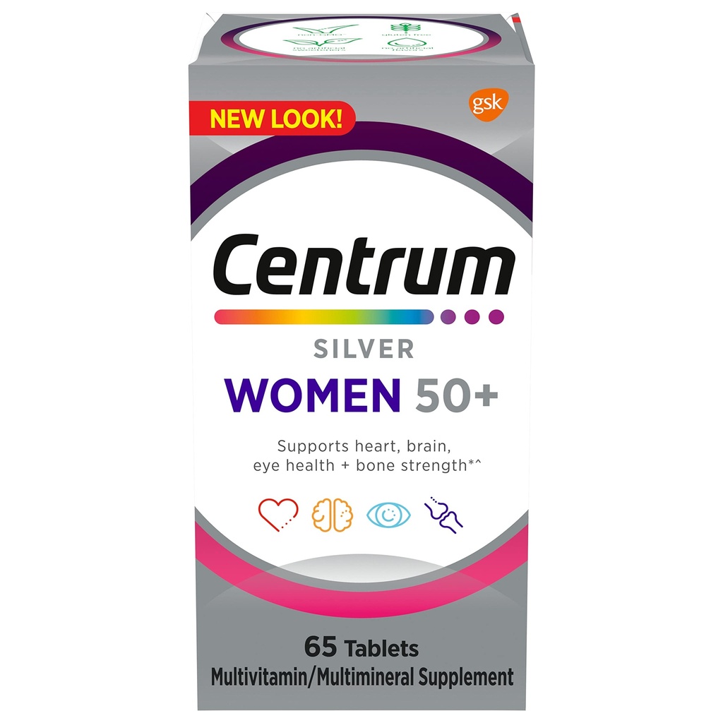 Centrum Silver Women's Multivitamin for Women 50 Plus, Multivitamin/Multimineral Supplement mit Vitamin D3, B Vitamine, Non-GMO Zutaten, Unterstützt Gedächtnis und Kognition bei älteren Erwachsenen - 65 Ct