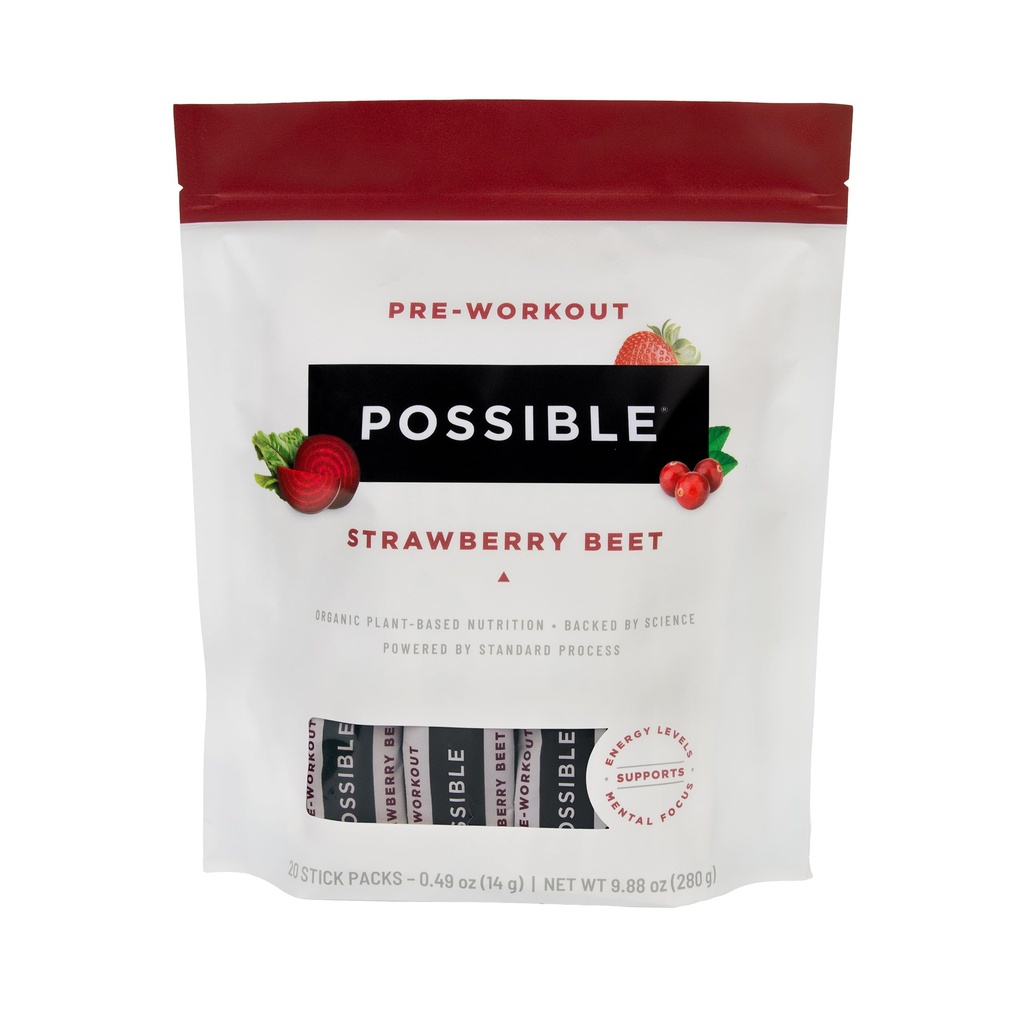 Beet Pre-Workout - Strawberry Beet Flavor - Individuell Wrapped Servings - Enthält B-Vitamins und Green Tea Caffeine Extract - Quelle von Nitrates - 1 Tasche, 20 Stick Packs