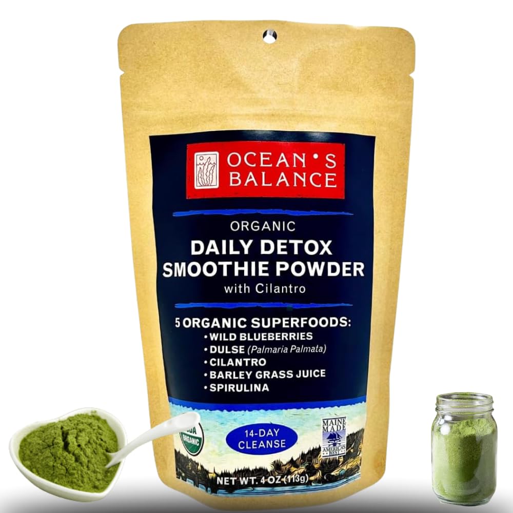 Ocean's Balance Daily Detox Smoothie Powder mit Cilantro, Blueberry, Spirulina, Dulse Seaweed & Barley Grass Juice Powder — Easily Digested Smoothie Mix für Detox Cleanse (4 oz - 1 Pack)