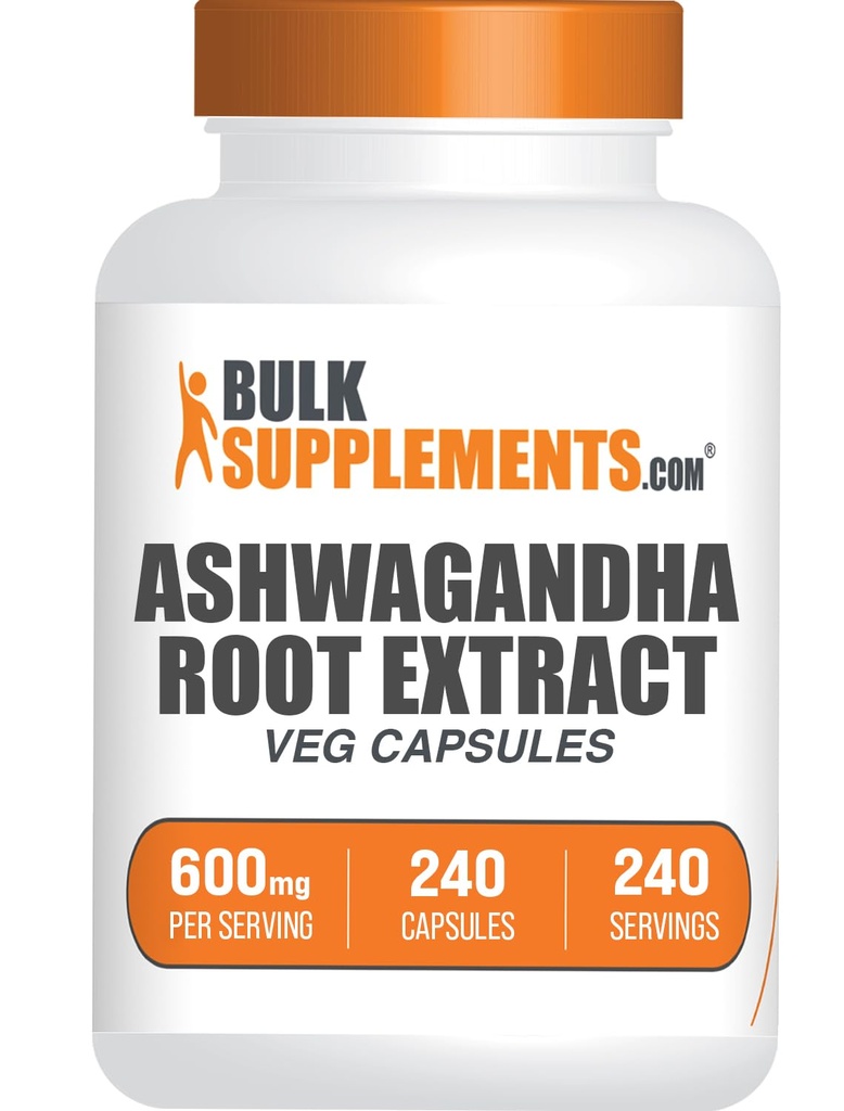 BulkSupplements.com Ashwagandha Root Extract Kapseln - Ashwagandha 600mg, Ashwagandha Supplement, Ashwagandha Root Capsules, Vegan & Gluten Free, 1 Kapseln pro Servieren, 240 Veg Capsules