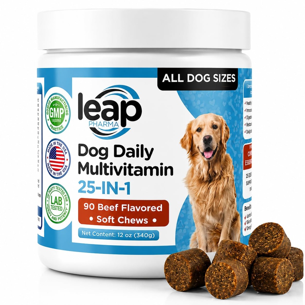 Multivitamine &amp; Ergänzungen für Hunde - Krill Oil, Omega 3,6,9, pre&probiotics, Essential Vitamins, für Hip & Joints, Skin & Coat, Verdauungsstörungen (90 Chews)