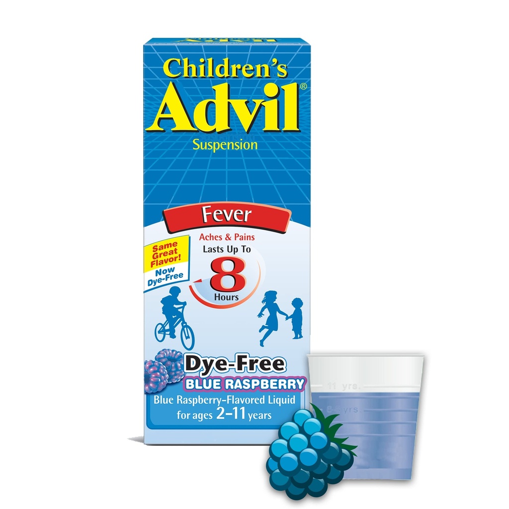Kinder Advil Suspension (4 fl. Unze, Blau Himbeer-Flavored), 100mg Ibuprofen Fever Reducer/Pain Reliever, Flüssige Schmerzmedizin, Alter 2 –11