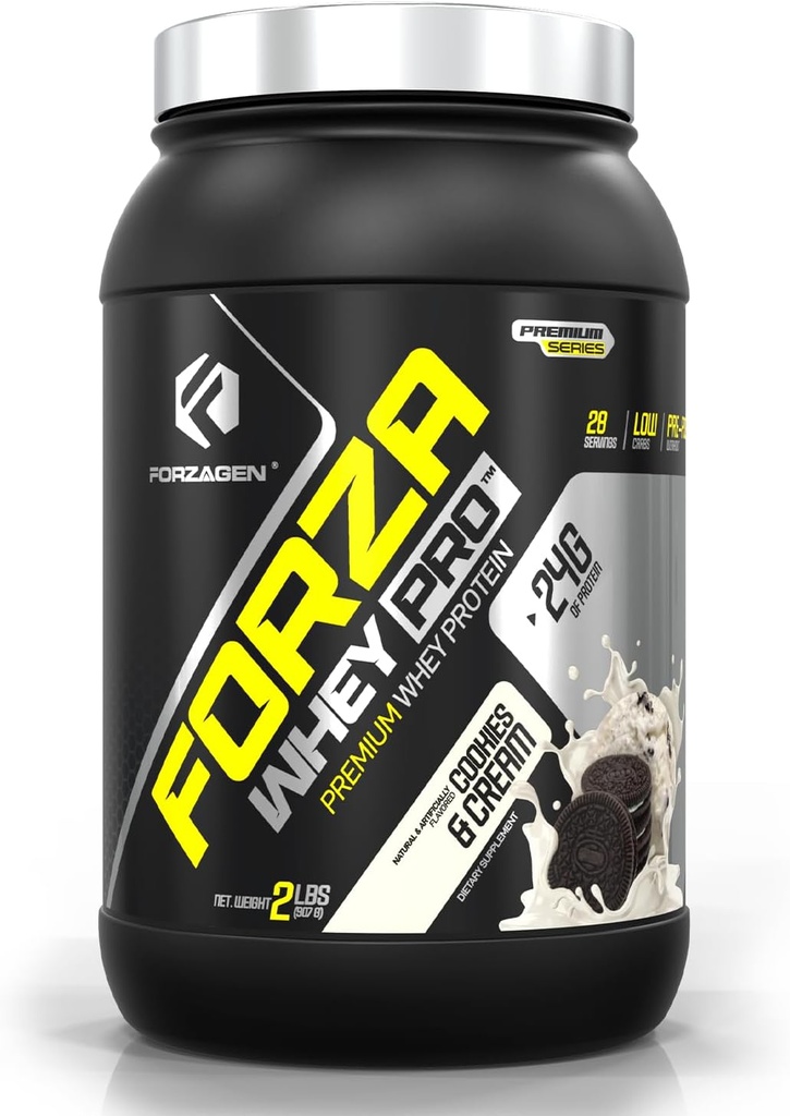 Forzagen Whey PRO Low Carb Protein Pulver | 24g Protein per Servieren, Low-Sugar, Premium Whey für Shakes & Mixes für Männer & Frauen, BCAA | Cookies & Cream, 2 lbs. (28 Servierungen)