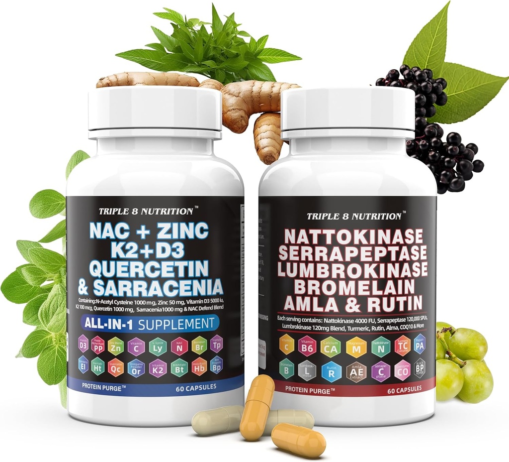 Protein Purge 28 Ergänzungen Formel Nattokinase Bromelain NAC Blend Turmeric Curcumin