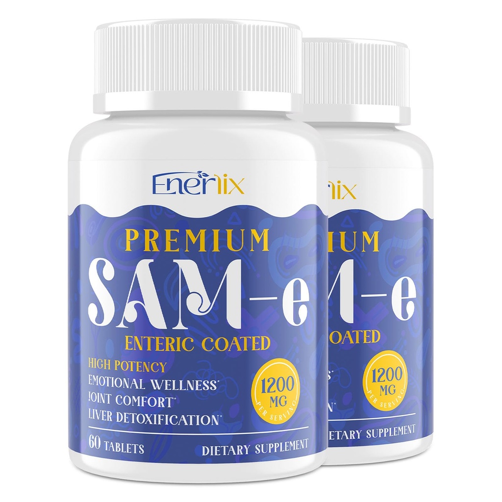 1200 MG SAM e Beilage für Brain, Mood, Gelenk und Leber, Hohe Absorption SAM-e (S-Adenosyl-L-Methionin) mit CoQ10, 5-HTP, Enteric Coated 120 Tablets, Vegan