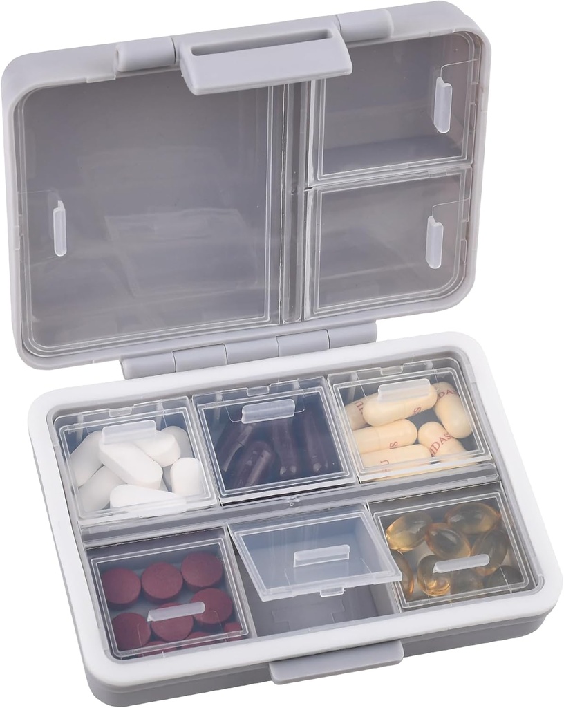 9-Grid Pille Organizer,Portable Pille Box,Große Kapazität Komponenten,Travel Pill Container,Medicine Dispenser,Pill Purse,Pill Case für Vitamine, Fischöle oder Ergänzungen(Grau)