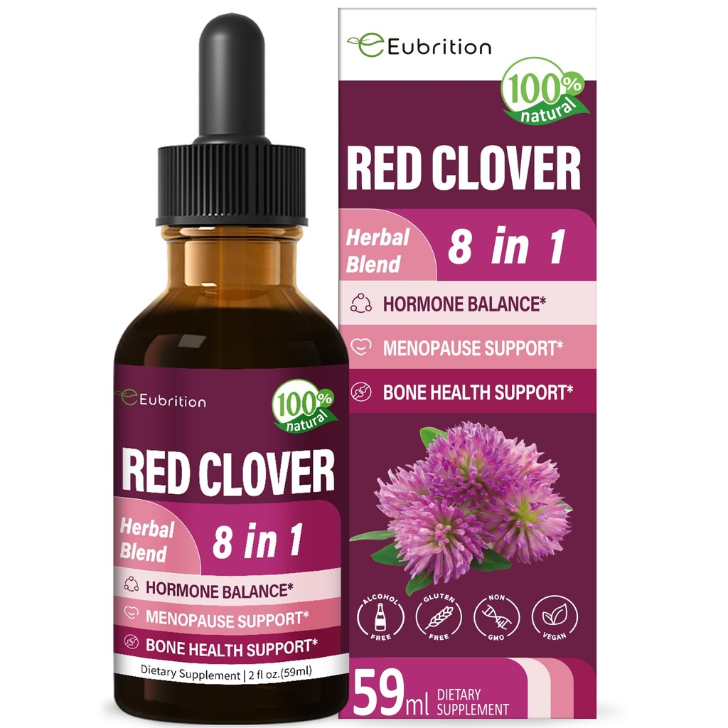 Red Clover Kräuter Extrakt Tropfen für Frauen Gesundheit Balance, 8-in-1 Kräuter Formel Ergänzung für Menopause Hot Flashes Relief mit Dong Quai & Shatavari Extrakt, Alkoholfreie Tincture. 2oz